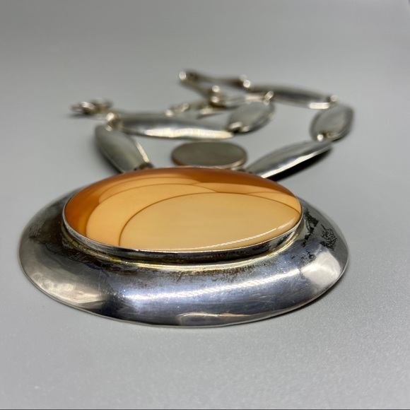 Vintage Sterling Silver & Bruneau Jasper Medallion Necklace - Picture 12 of 16